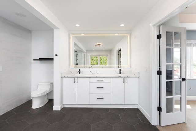 3527 Scottsdale Cir, Naperville, IL 60564 - bathroom with double vanity and recessed lighting