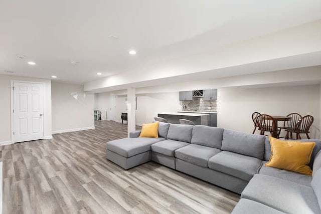 3527 Scottsdale Cir, Naperville, IL 60564 - living area featuring light wood-style flooring, recessed lighting, and bar area