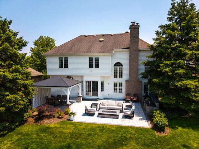 3527 Scottsdale Cir, Naperville, IL 60564 - rear view of property featuring an outdoor living space, a patio, a chimney, and a lawn