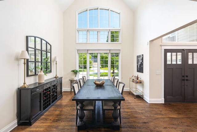 3527 Scottsdale Cir, Naperville, IL 60564 - dining room with high vaulted ceiling and dark wood finished floors