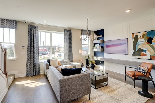 1058 E Oakton St, Des Plaines, IL 60018 - living area with a chandelier, light wood-style floors, stairway, and recessed lighting
