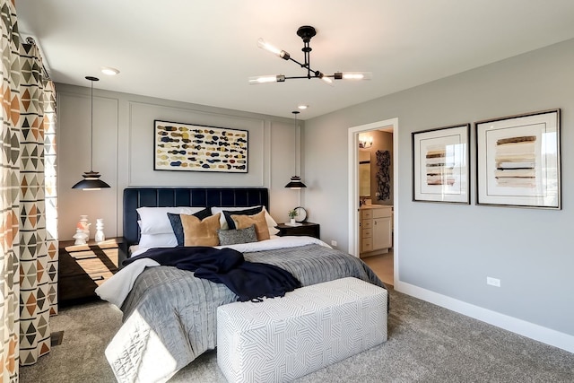 1058 E Oakton St, Des Plaines, IL 60018 - bedroom featuring a chandelier, carpet flooring, recessed lighting, and ensuite bathroom