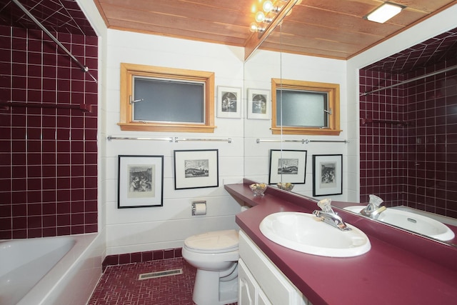 1020 S Knight Ave, Park Ridge, IL 60068 - bathroom with wood ceiling, tile patterned floors, vanity, and shower / washtub combination