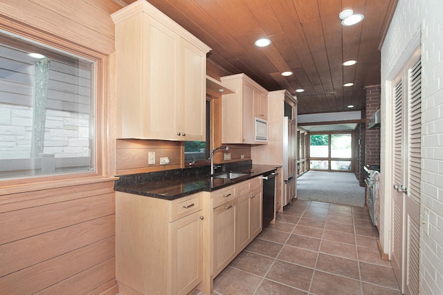 1020 S Knight Ave, Park Ridge, IL 60068 - kitchen featuring built in microwave, recessed lighting, wood ceiling, black dishwasher, and carpet