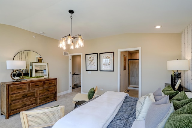 1060 E Oakton St, Des Plaines, IL 60018 - bedroom featuring lofted ceiling, light colored carpet, and a chandelier