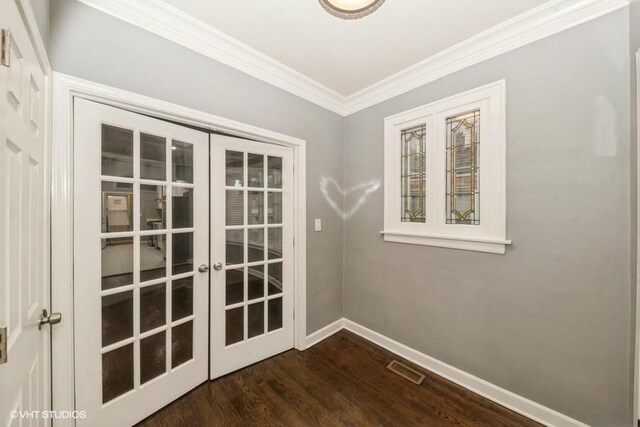 8108 S Wolcott Ave, Chicago, IL 60620 - entryway with french doors, crown molding, and dark wood-style floors