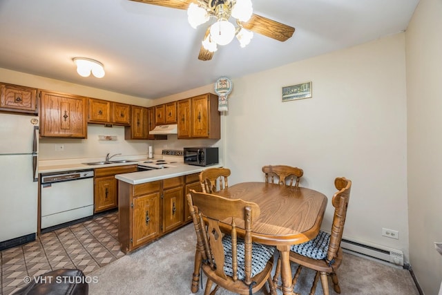 4436 Arbor Cir Unit 4, Downers Grove, IL 60515 - kitchen with white appliances, light countertops, ceiling fan, under cabinet range hood, and brown cabinets