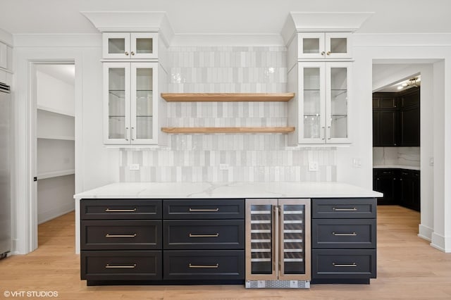 900 Pleasant Ln, Glenview, IL 60025 - bar with wine cooler, decorative backsplash, and light wood-style floors