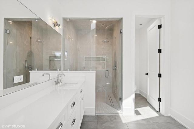 900 Pleasant Ln, Glenview, IL 60025 - bathroom featuring vanity, a stall shower, and tile patterned flooring