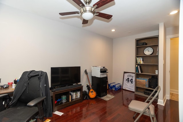 9201 Drake Ave Unit 101S, Evanston, IL 60203 - office area with wood finished floors, a ceiling fan, and recessed lighting