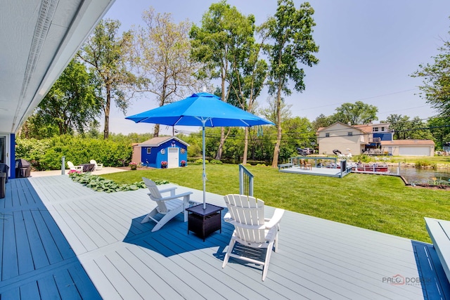 908 Jackson Ave, Wauconda, IL 60084 - wooden deck with a shed and a lawn