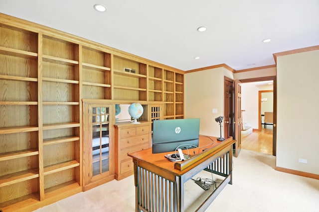 24 Robin Crest Rd, Hawthorn Woods, IL 60047 - home office with crown molding, recessed lighting, and light carpet