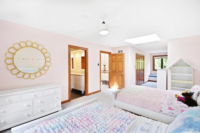 24 Robin Crest Rd, Hawthorn Woods, IL 60047 - bedroom with a skylight, carpet floors, connected bathroom, and a ceiling fan