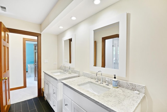 24 Robin Crest Rd, Hawthorn Woods, IL 60047 - bathroom featuring two vanities, recessed lighting, and wood finish floors