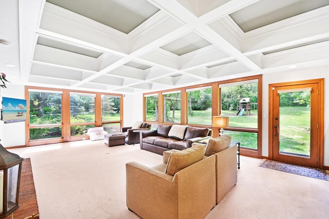 24 Robin Crest Rd, Hawthorn Woods, IL 60047 - carpeted living area featuring coffered ceiling and beam ceiling