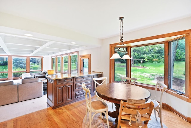 24 Robin Crest Rd, Hawthorn Woods, IL 60047 - dining room featuring light wood-style floors, plenty of natural light, coffered ceiling, beamed ceiling, and recessed lighting