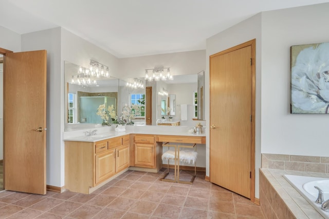 34405 N Bobolink Trl, Grayslake, IL 60030 - bathroom with double vanity, a garden tub, and a chandelier