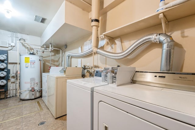 4831 W 109th St Unit 101, Oak Lawn, IL 60453 - laundry room with washing machine and dryer, gas water heater, and light tile patterned floors