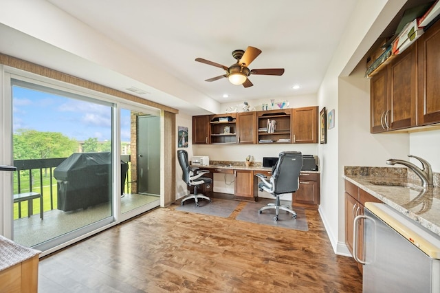 1740 Mission Hills Rd Unit 304, Northbrook, IL 60062 - office area with built in desk, a ceiling fan, recessed lighting, and dark wood finished floors