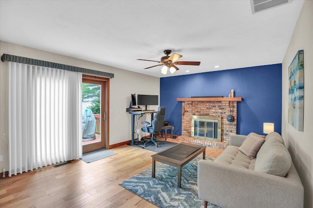 3204 Fawn Hill Ct, Urbana, IL 61802 - living area featuring ceiling fan, wood finished floors, a fireplace, and recessed lighting
