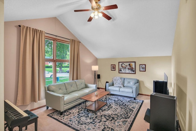 3204 Fawn Hill Ct, Urbana, IL 61802 - living room featuring lofted ceiling, carpet flooring, and ceiling fan