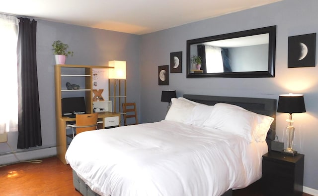 9740 S Pulaski Rd Unit 107, Oak Lawn, IL 60453 - bedroom featuring a baseboard heating unit and wood finished floors