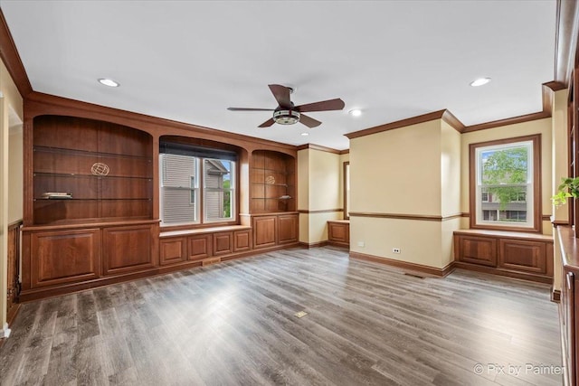 200 Ambria Dr, Mundelein, IL 60060 - unfurnished living room with crown molding, wood finished floors, a ceiling fan, and recessed lighting