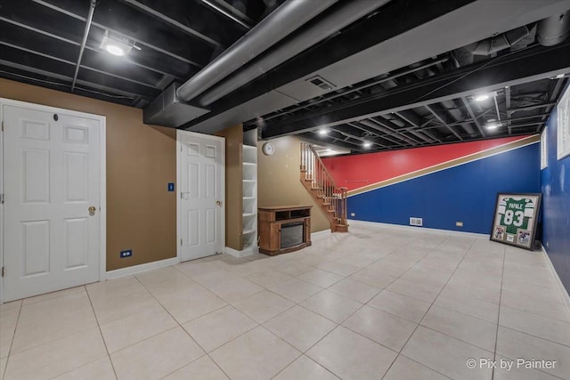 200 Ambria Dr, Mundelein, IL 60060 - finished below grade area with stairway and tile patterned floors