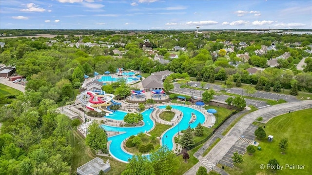 200 Ambria Dr, Mundelein, IL 60060 - bird's eye view of a pool area and a tree filled landscape