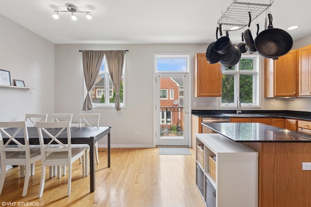 5414 S Greenwood Ave Unit 2, Chicago, IL 60615 - kitchen with light wood-style flooring, a center island, dishwasher, and brown cabinets