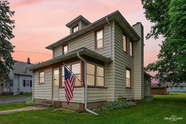 92 Maple St, Sugar Grove, IL 60554 - american foursquare style home featuring a yard and a chimney