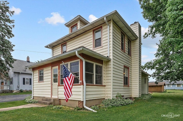 92 Maple St, Sugar Grove, IL 60554 - american foursquare style home with a chimney and a front yard
