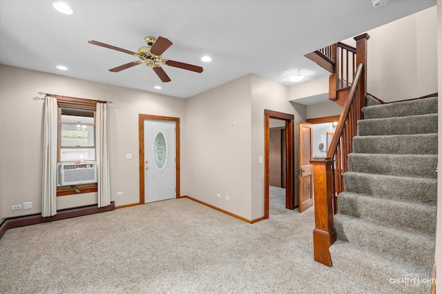 92 Maple St, Sugar Grove, IL 60554 - carpeted foyer with ceiling fan, stairs, recessed lighting, and cooling unit