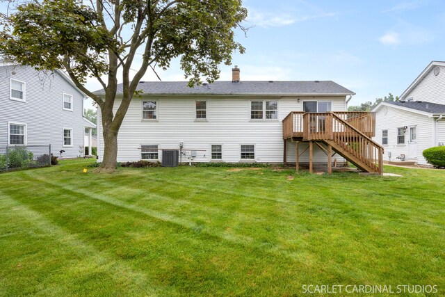 718 Liberty Ln, Lombard, IL 60148 - back of house featuring stairs, a deck, a yard, and a chimney