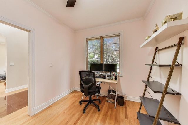 1206 Lathrop Ave, River Forest, IL 60305 - office space with crown molding, wood finished floors, and ceiling fan