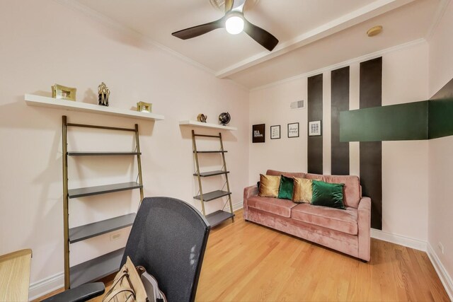 1206 Lathrop Ave, River Forest, IL 60305 - home office featuring a ceiling fan, wood finished floors, and crown molding