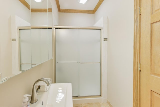 1206 Lathrop Ave, River Forest, IL 60305 - full bathroom featuring crown molding and a stall shower