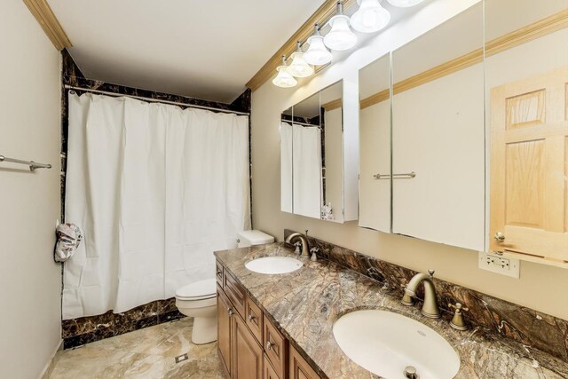 1206 Lathrop Ave, River Forest, IL 60305 - full bath with double vanity, marble finish floors, and curtained shower