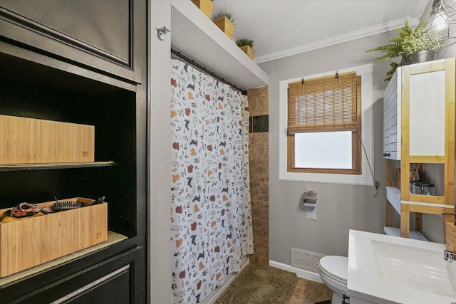 1704 Chevy Chase Dr, Champaign, IL 61821 - bathroom with crown molding, curtained shower, and vanity