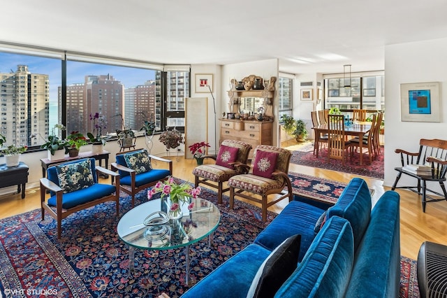 1410 N State Pkwy Unit 18B, Chicago, IL 60610 - living area with wood finished floors and a city view