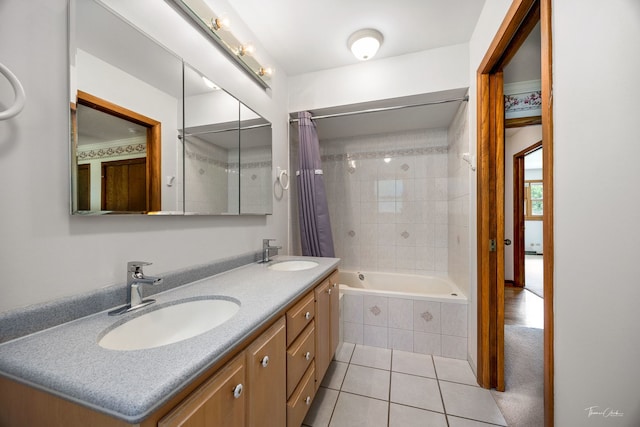 1447 Hillcrest Rd, Downers Grove, IL 60516 - full bathroom featuring tile patterned flooring, tiled shower / bath, and double vanity