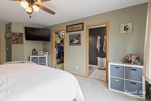 840 Peony Ln, Bourbonnais, IL 60914 - bedroom featuring carpet, a spacious closet, a closet, ensuite bath, and a ceiling fan
