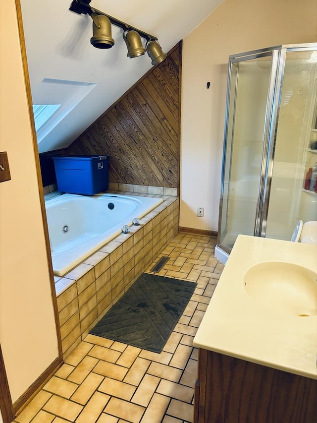 847 Teverton Ln, Crystal Lake, IL 60014 - bathroom with vaulted ceiling, vanity, a shower stall, and a whirlpool tub