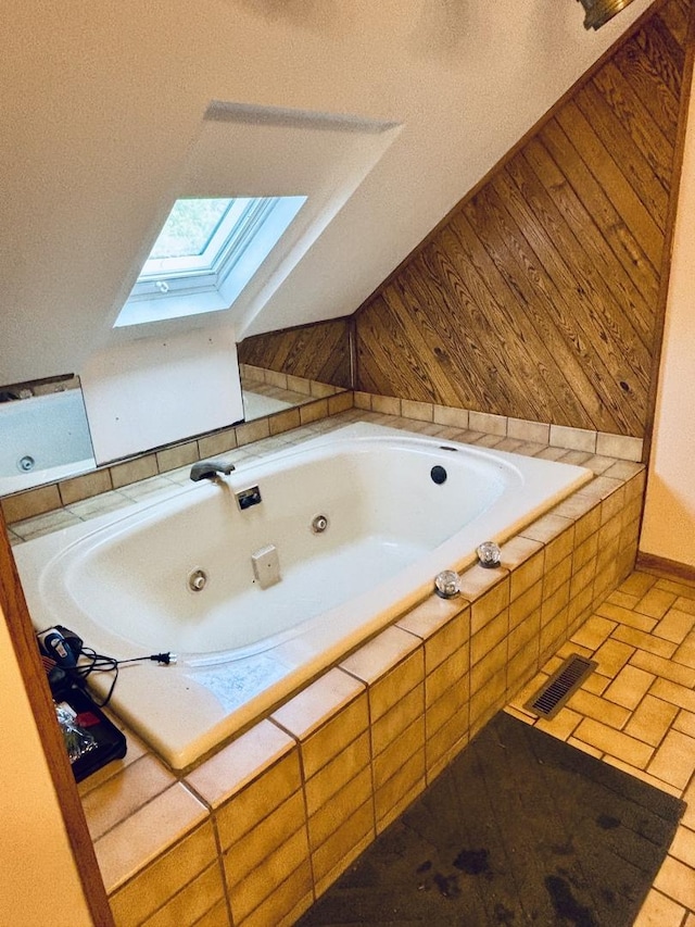 847 Teverton Ln, Crystal Lake, IL 60014 - full bath with a skylight, a jetted tub, and wood walls