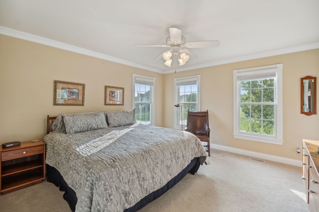 38W385 Stevens Glen Rd, Saint Charles, IL 60175 - bedroom with ornamental molding, light carpet, and a ceiling fan
