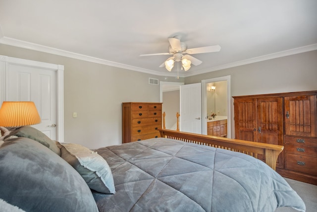 38W385 Stevens Glen Rd, Saint Charles, IL 60175 - carpeted bedroom with ornamental molding, a ceiling fan, and ensuite bathroom