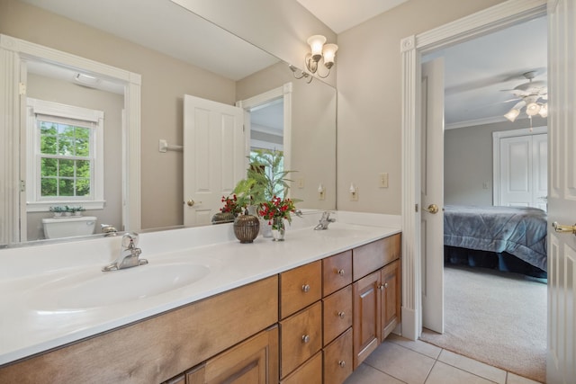 38W385 Stevens Glen Rd, Saint Charles, IL 60175 - bathroom with double vanity, tile patterned flooring, connected bathroom, and ceiling fan