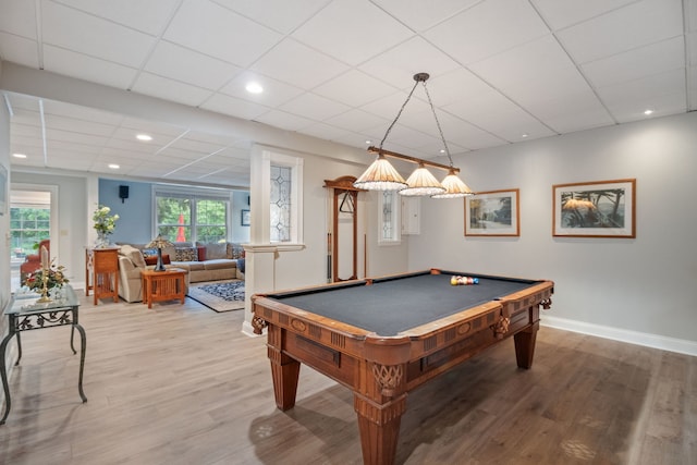 38W385 Stevens Glen Rd, Saint Charles, IL 60175 - rec room featuring wood finished floors, pool table, a paneled ceiling, and recessed lighting