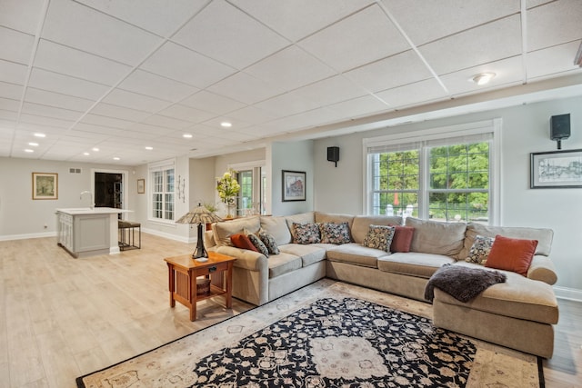 38W385 Stevens Glen Rd, Saint Charles, IL 60175 - living room with a drop ceiling, light wood-style flooring, and recessed lighting