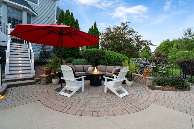 38W385 Stevens Glen Rd, Saint Charles, IL 60175 - view of patio / terrace with stairs and a fire pit